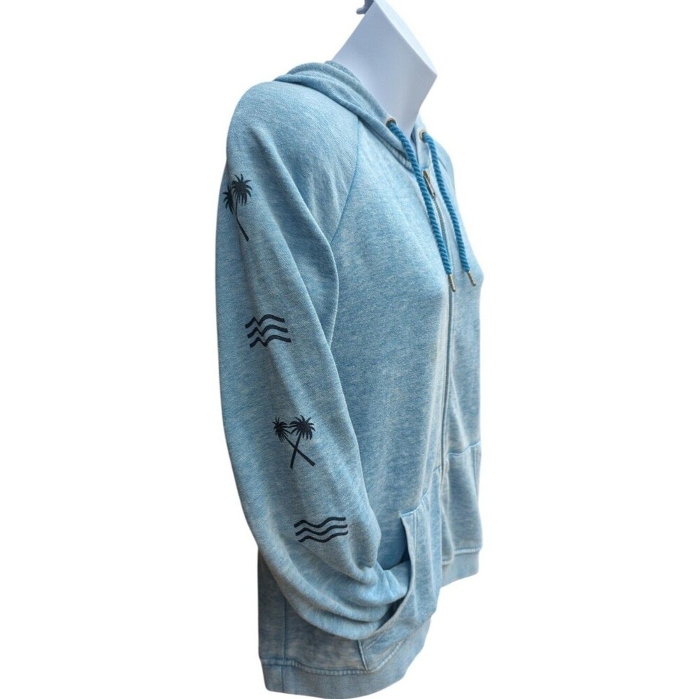 Roxy Light Blue Palm Block Graphic Zip Up Hoodie - Picture 3 of 5